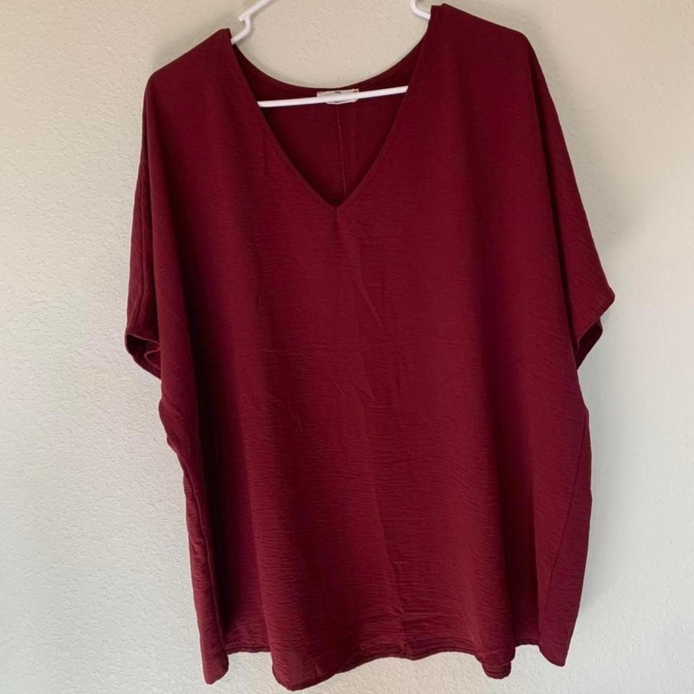 Entro Women's Burgundy V-Neck‎ Blouse Plus Size XXL Relaxed